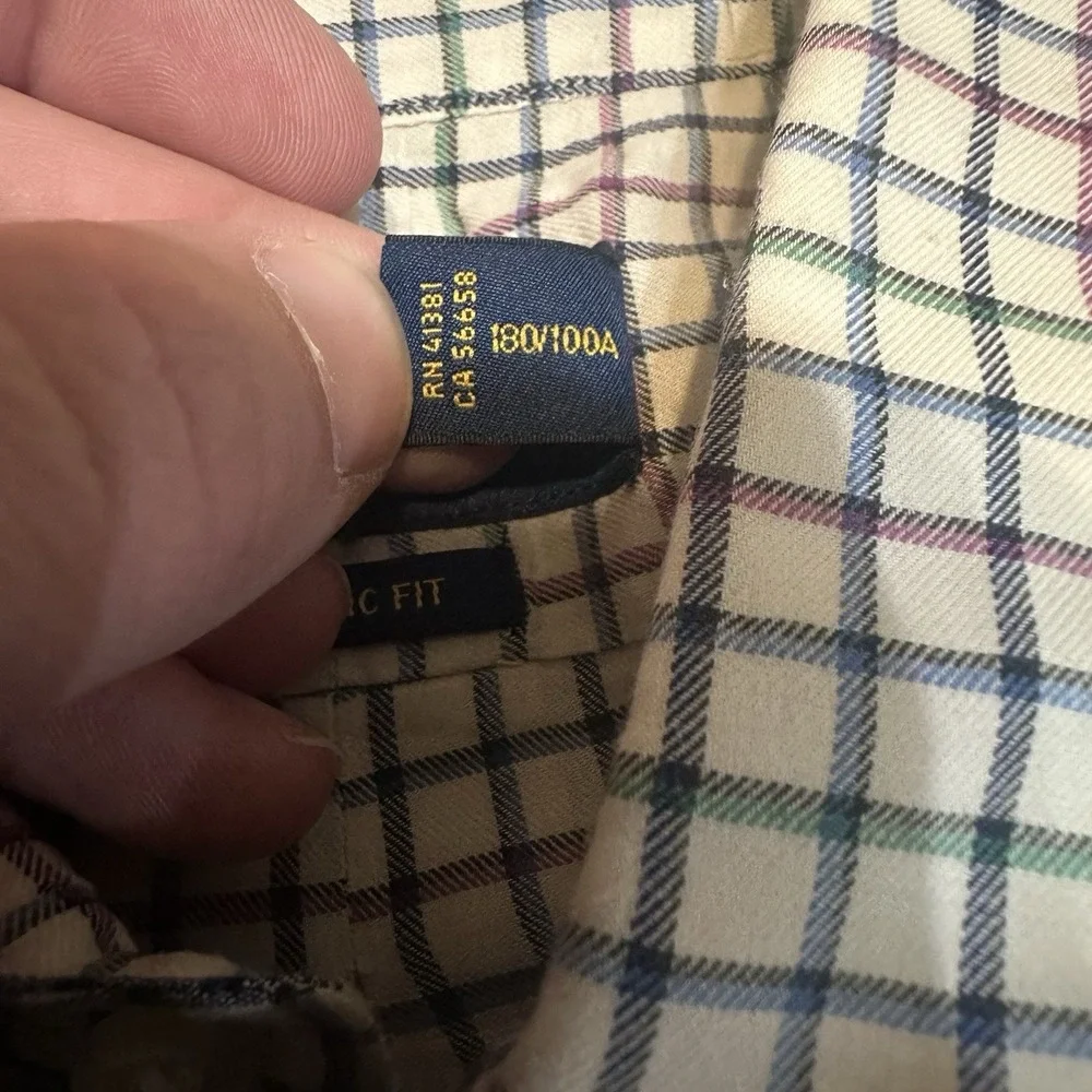 Ralph Lauren Shirt Mens L Cream Plaid Classic Gingham Oxford Check Preppy Casual